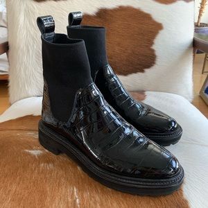 Bridget croc-effect patent-leather Chelsea boots